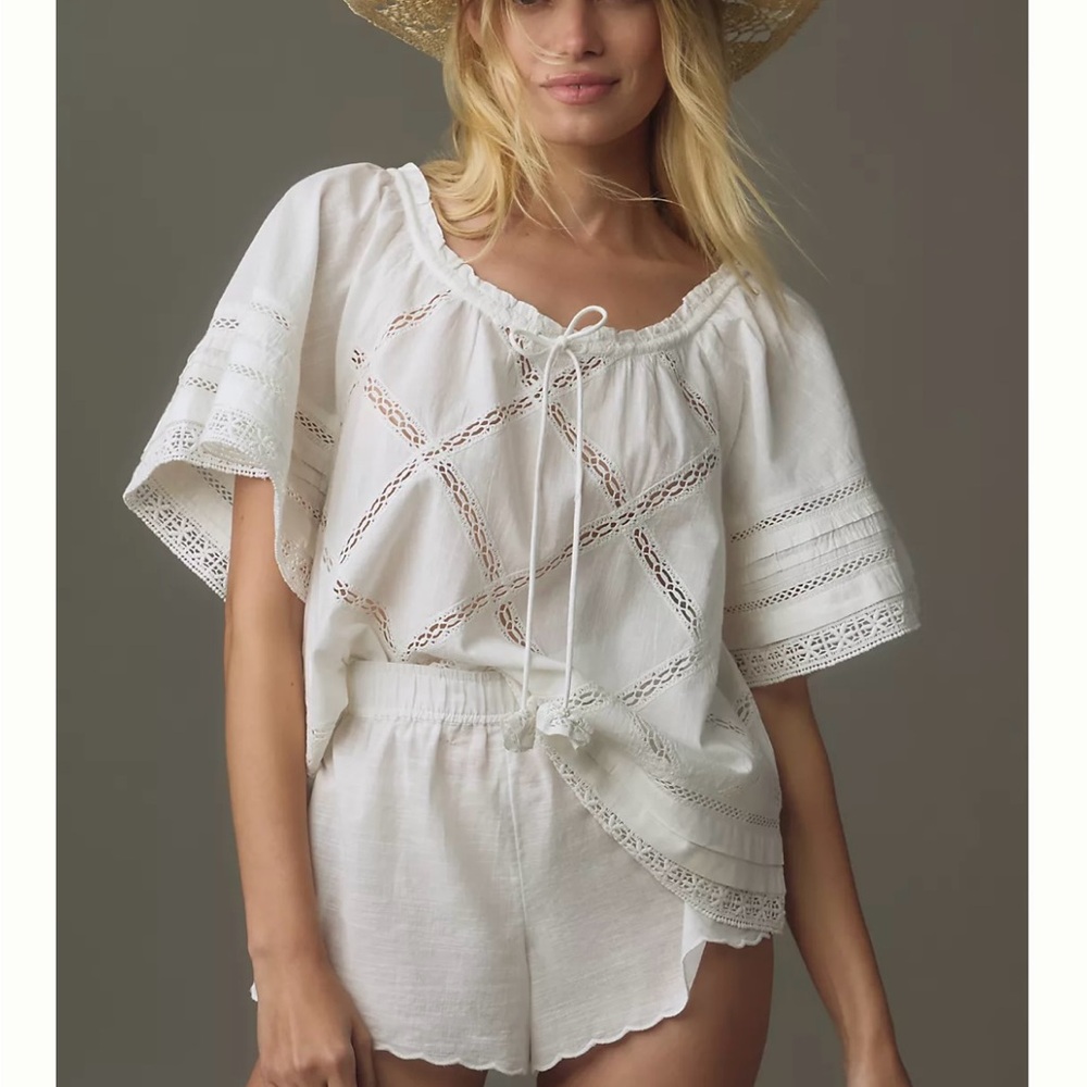 Anthropologie Flutter-Sleeve Lace Top